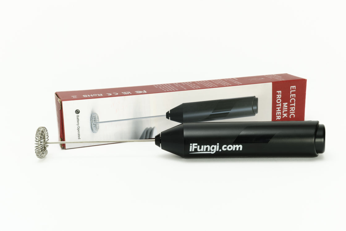 Black electric frother for mushroom powder supplement