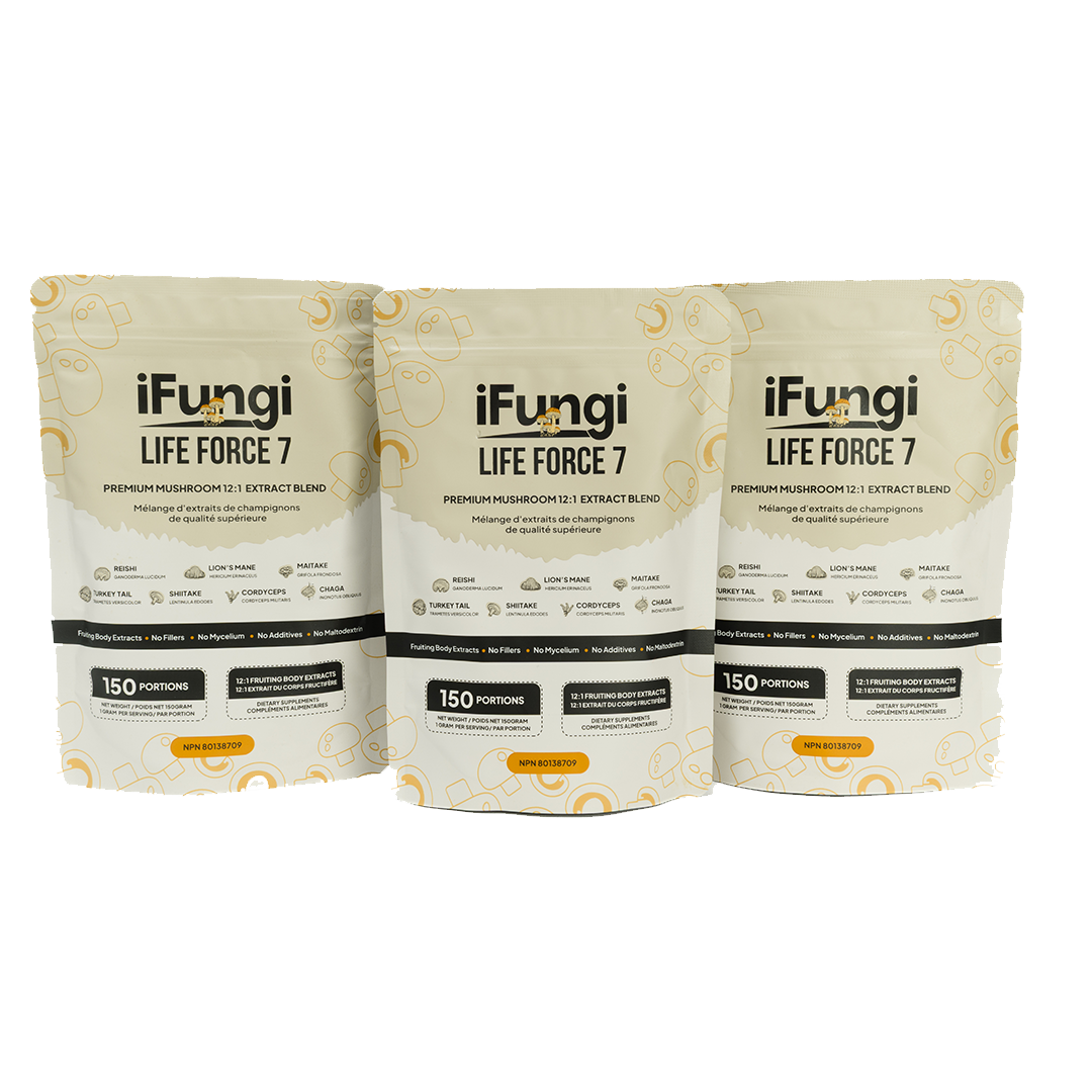 3- Pack iFungi Life Force 7 mushroom powder supplement extract